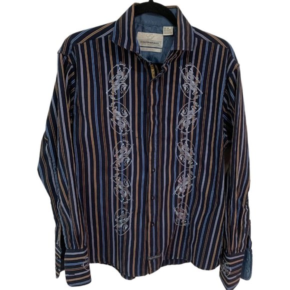 Christopher Wicks English‎ Laundry Men Button Up Shirt M Embroidery Flip Cuff - Picture 1 of 10